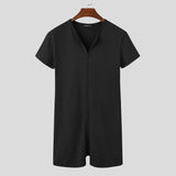 Mens Front Zipper Stretchy Short-sleeved Jumpsuit SKUG00898