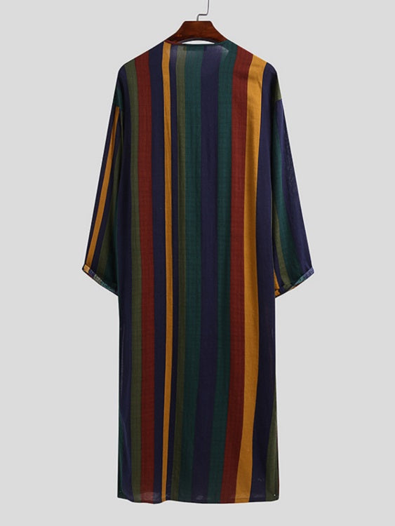 Mens Striped Button Long Sleeve Baggy Full Length Robe SKUF63207